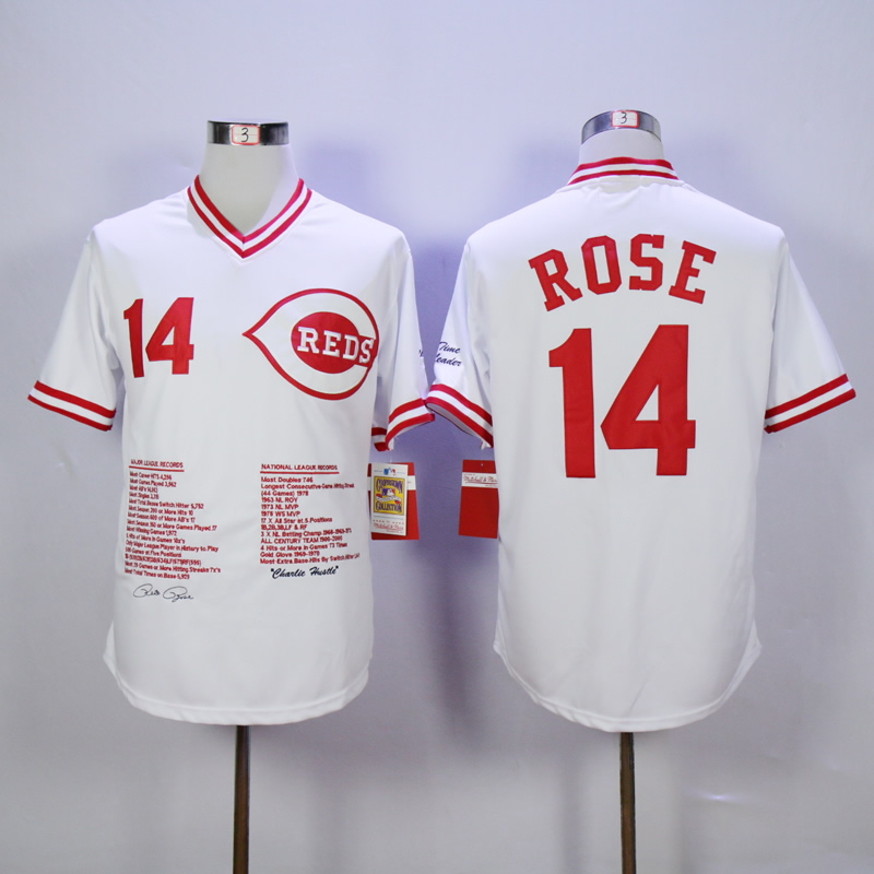 Men MLB Cincinnati Reds #14 Rose white throwback jerseys